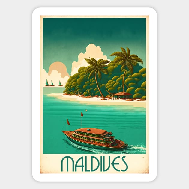 Maldives Island Vintage Travel Art Poster Sticker by OldTravelArt